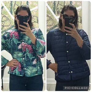 Tommy Bahama reversible snap puffer jacket island tropical navy color M L